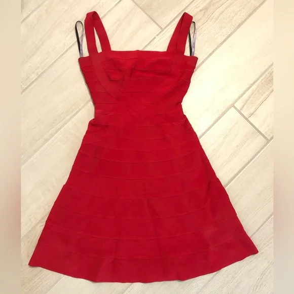 chinese dress ladies Herve Leger Red Long Sleeve Plunge Bandage Dress – Studded Petals Vintage main image 0